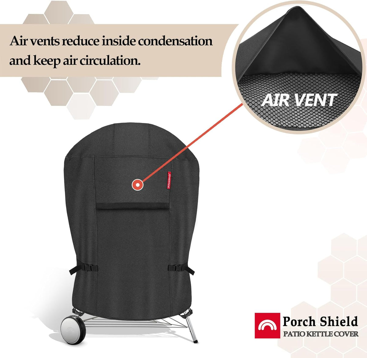 Porch Shield Outdoor Charcoal Kettle Grill Cover 18 inch Waterproof 600D Round Smoker Cover Fits Most Kettle Grill 23" Dia x 33" H, Black