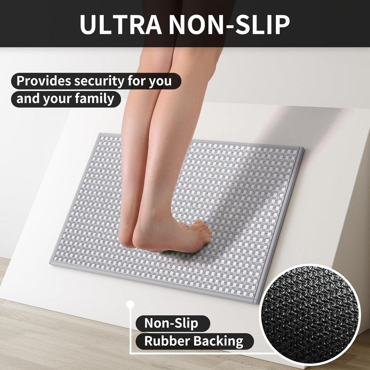 Kitchen Rugs Non Slip Washable, Rubber Backing Soft Chenille Braided Kitchen Mats for Floor, Super Absorbent Kitchen Runner Rug Standing Mat Sink Mat, Easy to Clean, Gray 17"x47"