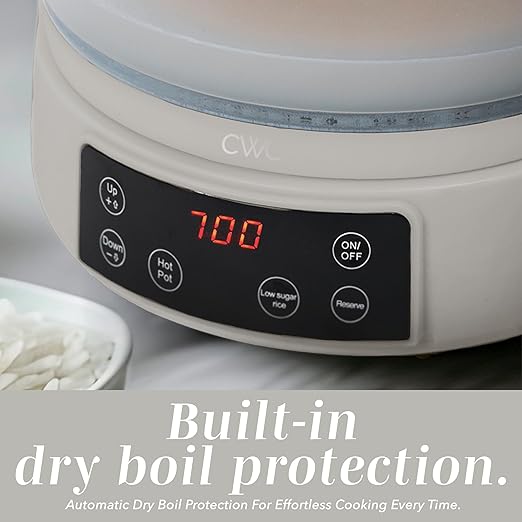COOK WITH COLOR 3L Glass Mini Low Carb Rice Cooker – Holds 2 Cups Raw/Makes 6 Cups Cooked with Auto Lift Filter Basket, Hotpot & Steamer for Rice, Grains, Digital Panel with Keep Warm, Cream