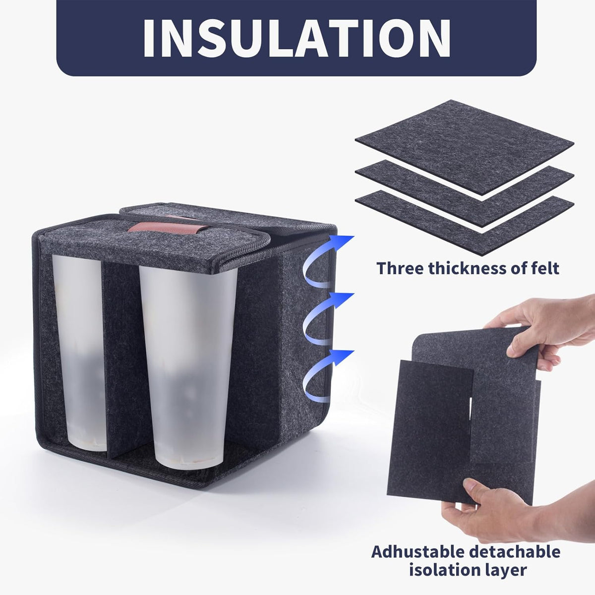 4 Cup Drink Carrier with Handle, Reusable Insulated Drink Caddy Drink Holder for Car, Folding Portable Coffee Cup Holder Bag for Travel and Delivery