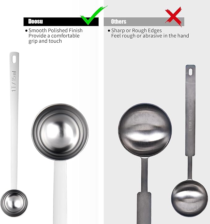 18/8 Stainless Steel Coffee Scoop, Doosu Food-Grade Metal Measuring Spoon with 6.9in Long Handle, Tablespoon Scooper for Coffee Beans, Ground Coffee, Espresso, Protein Powders, Tea, Sugar (1 Tbsp)