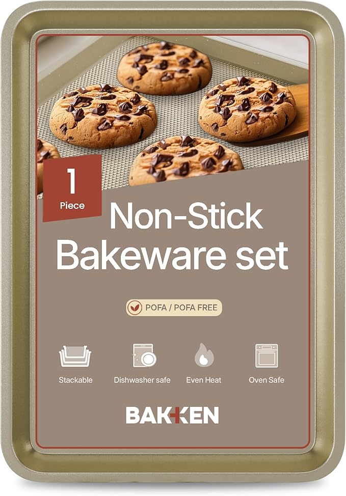 BAKKEN Kitchen Baking Pans - Nonstick White Coating, 13.58’’ × 9.65’’ Commercial Grade Carbon Steel Cookie Sheet, Diamond Texture Bottom, PFOA, PFOS, PTFE Free, Oven Safe Tray (450°F), White Marble