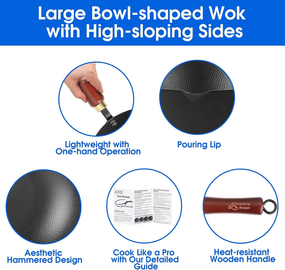 10 Inch Carbon Steel Wok For Electric, Induction and Gas Stoves (Lid and User Guide Video Included)