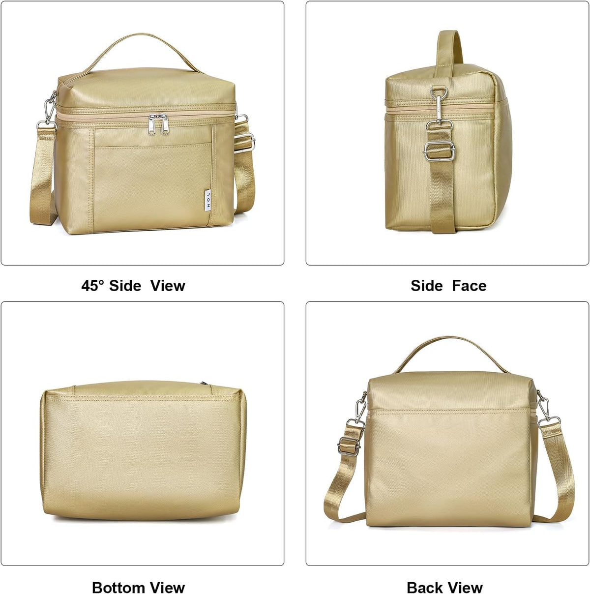 NOL Natural Organic Lifestyle Insulated Lunch Bags for Women Cooler Bag Lightweight Nylon Waterproof Lunch Box For Work (Gold, Medium(normal))