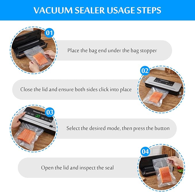 11.8in Vacuum Sealer Machine with 50 Bags, Heavy Duty Wet & Dry Food Saver with Detachable Base, Automatic Kitchen Vacuum Sealer for Meal Prep, Freezer Storage (Silver)