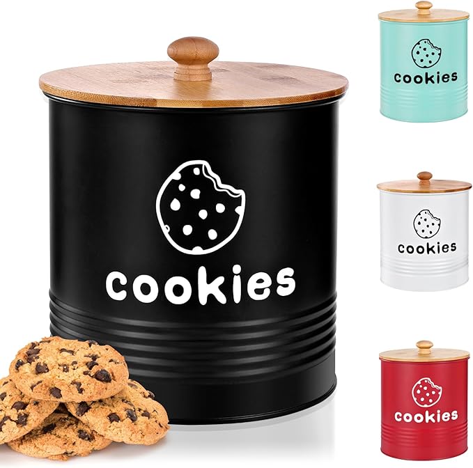 Cookie Jars with Lids Airtight, Large Cookie Tins, 1.5 Gallons Cookie Jar for Kitchen Counter Decorative, Farmhouse, Christmas, Mother's Day Gift Cookie Storage Containers (Black)