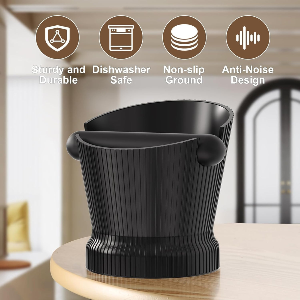 Espresso Knock Box, Coffee Knock Box with Durable Knock Bar and Non-Slip Base, Knock Box for Machine Accessories (Black Stripe)