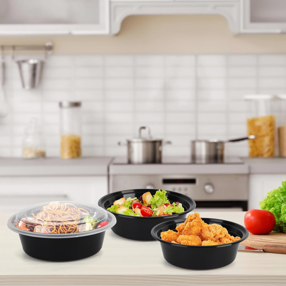 WGCC Meal Prep Containers with Lids - 50Pack 32OZ Meal Bowls, Round To Go Containers, BPA-Free, Freezer & Dishwasher Safe