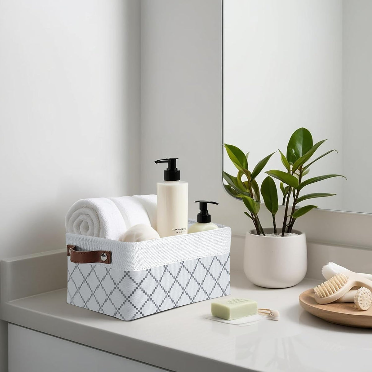 DECOMOMO Small Storage Basket, Closet Storage Bins, Baskets for Organizing Shelves (White Check, Small - 6 Pack)