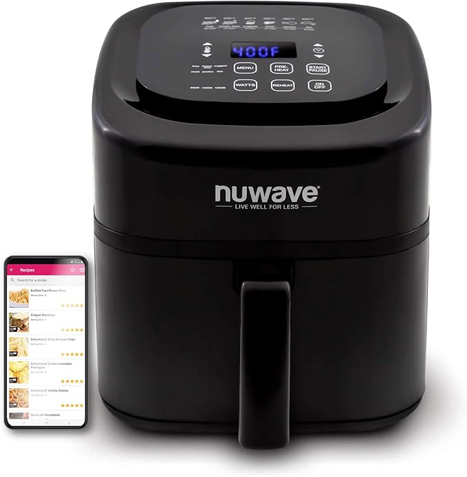 Nuwave 6-quart Brio Healthy Digital Air Fryer with One-Touch Digital Controls, 6 Preset Menu Functions & Removable Divider Insert (Renewed)