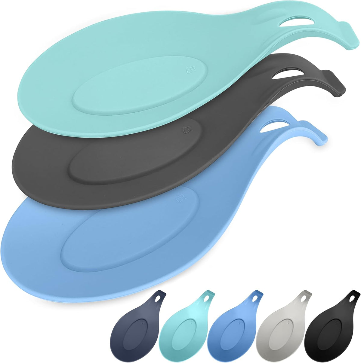 Silicone Spoon Rest for Stove Top, Set of 3 - HEAT RESISTANT, EASY TO CLEAN Kitchen Spoon Rest for Kitchen Counter, Holds XL Utensils, Safe on GLASS & INDUCTION Cooktops, DOESN’T BREAK if Dropped