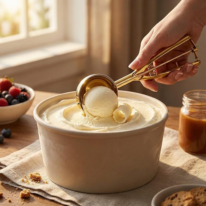 Gold Ice cream spoon,3Pcs Cookie Scoop Set,Stainless steel ice cream scoop with trigger release,Tablespoons,dough scoop,3 Sizes (S/M/L)