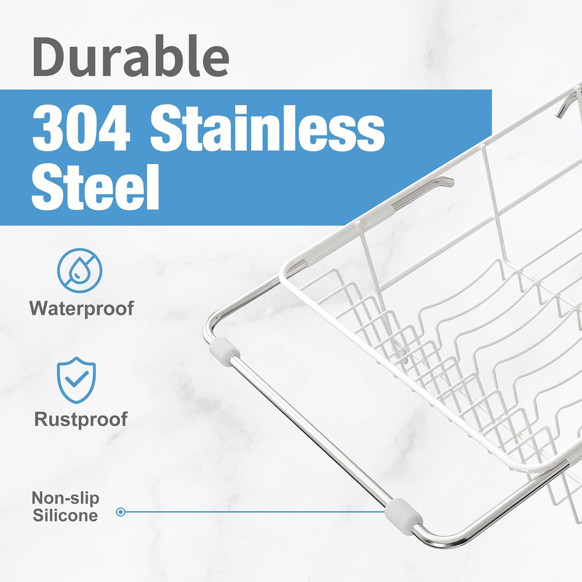 JASIWAY Dish Drying Rack in Sink, Small Dish Drainers for Inside Sink, Over The Sink Dish Racks, Stainless Steel Drying Rack with Utensil Holder, White