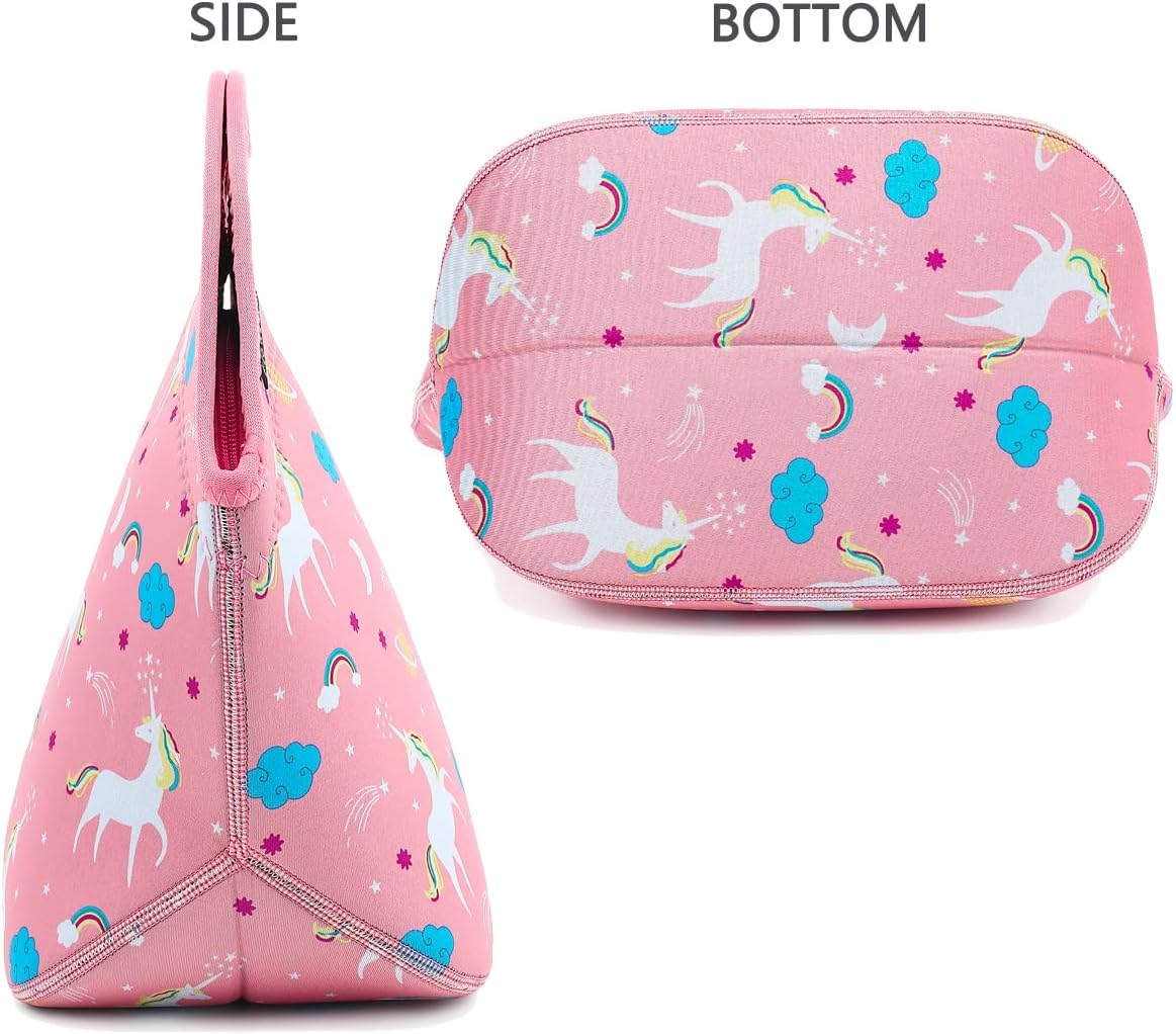 FlowFly Neoprene Lunch Tote Insulated Thermal Reusable Lunch Bag Box for Boys Men with Zipper,Unicorn