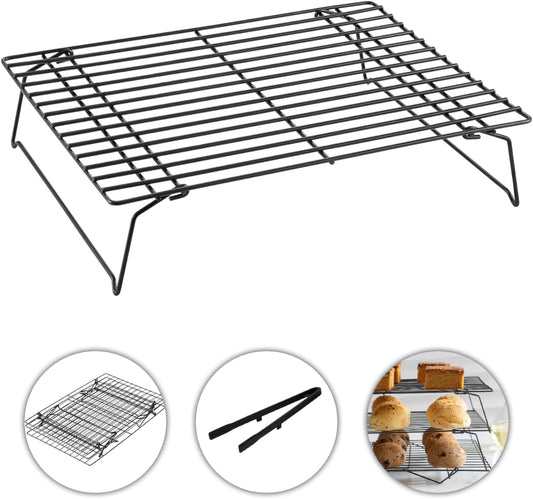 1Pcs Cooling Rack Baking, 13 x 9.6 inches Stackable Baking Rack for Oven Cooking, Heavy Duty Stainless Steel Wire Rack for Baking, Oven & Dishwasher Safe - Black