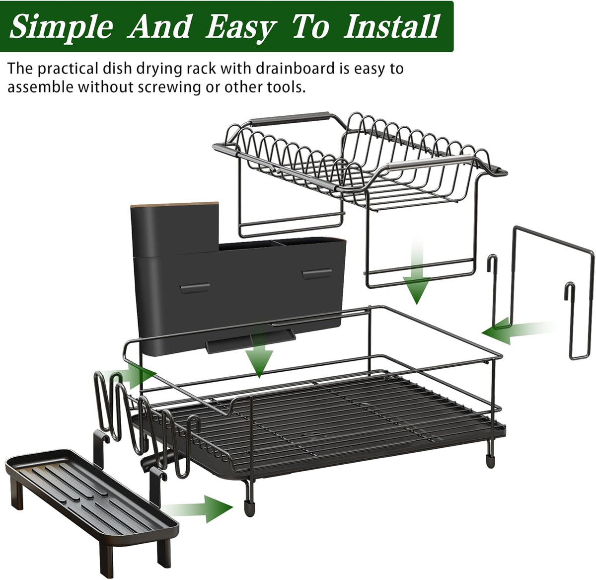 Runnatal Large Dish Drying Rack with Drainboard Set, Stainless Steel Detachable 2-in-1 Large-Capacity 2-Tier Over The Sink Anti-Rust Dish Rack and Dish Drainer for Kitchen Counter
