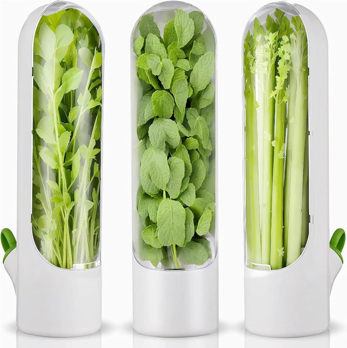 Herb Saver for Refrigerator, Herb Saver Pod Cilantro Containers for Refrigerator, Fresh Herb Keeper for Cilantro, Parsley, Asparagus, Mint, Keeps Vegetables for 2-3 Weeks (3PCS)