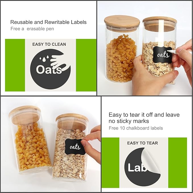 Glass Food Storage Containers Jars with Airtight Bamboo Lid 20 oz 9 pcs, 590 ml Pantry Organization Jar, Glass Terrarium with Lid, Spice, Flour and Sugar Container, Canister Set for Kitchen Counter