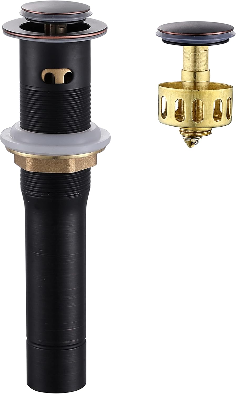 Pop up Sink Drain Stopper for Bathroom Vessel Vanity Sink Art Basin Oil Rubbed Bronze, Small Cap with Overflow, Metal Pop-up Drain Strainer with Detachable Basket Stopper