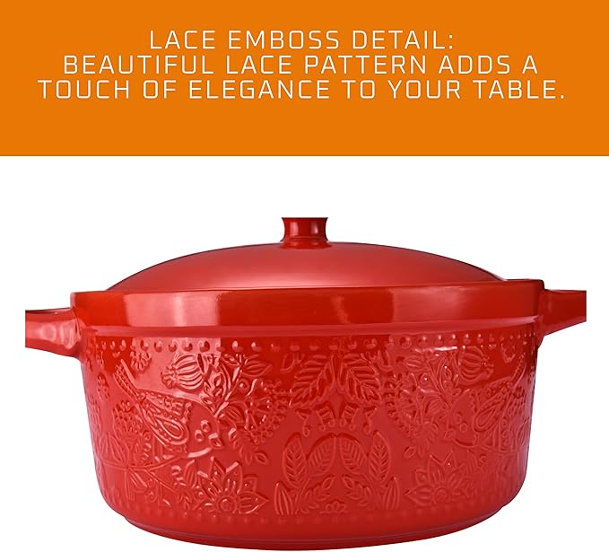 Ceramic Casserole Dish - Baking Dish Bowl Oven Safe With Lid and Handles - Covered Glass Cookware Essential for Kitchen - For Baking Dessert and Brownies, Soup - Round Bakeware for Serving Dishes