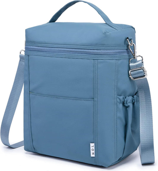 NOL Natural Organic Lifestyle Insulated Lunch Bags for Women Cooler Bag Lightweight Nylon Waterproof Lunch Box For Work (Dusty blue, Large)