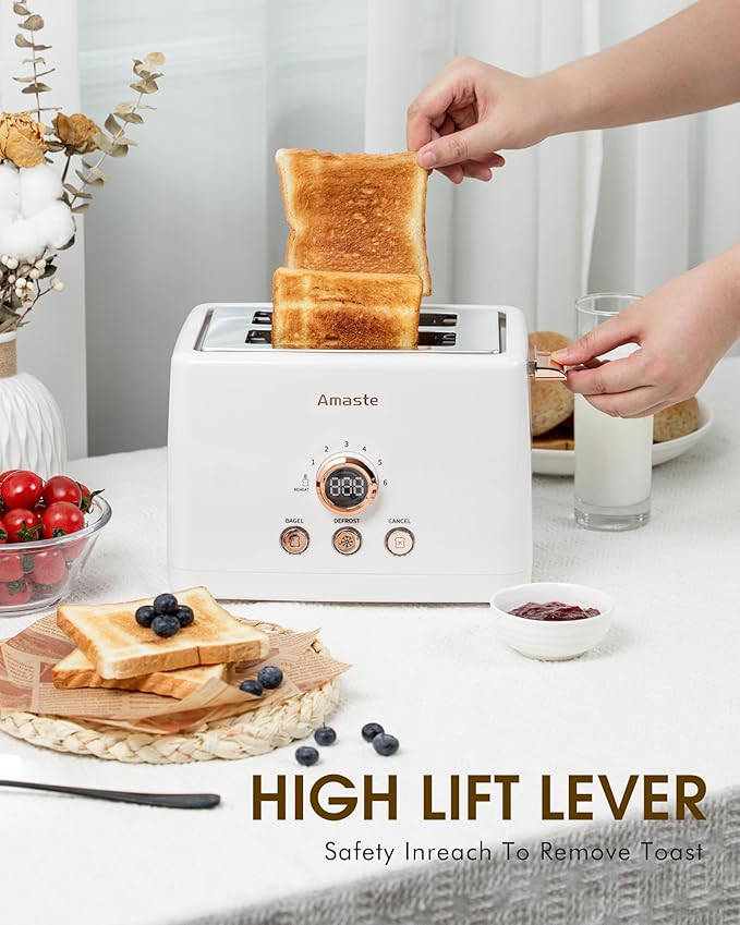 2 Slice Toaster, Retro Bread Toaster with LED Display, Extra Wide Slots Toasters with 6 Bread Shade Settings, Bagel, Cancel, Defrost Function, Stainless Steel with High Lift Lever, Removal Crumb Tray