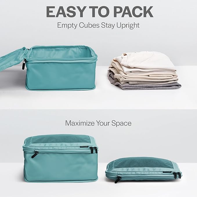 Aerotrunk Compression Packing Cubes for Travel - Luggage Organizer Bags - Double Zipper Packing Cubes for Suitcases (2-Pack, Teal)