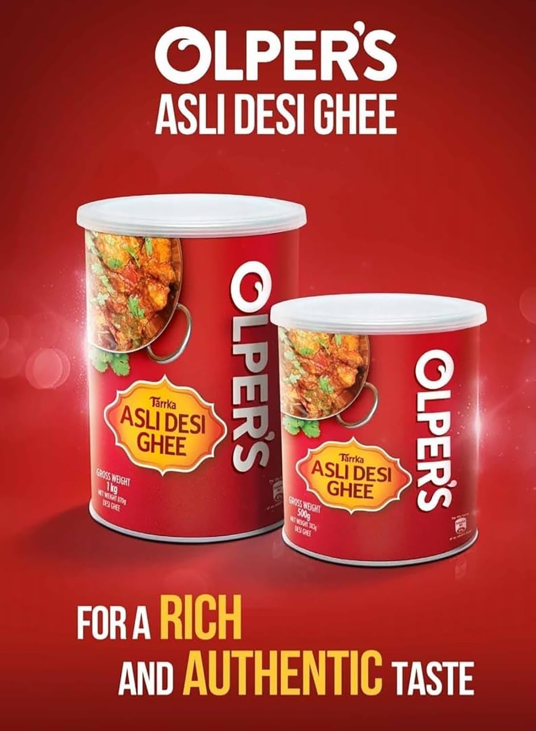 Olper's Tarrka Asli Desi Ghee 1 kg (35.27 Oz) | Pack of 4 | Authentic Clarified Butter | Ideal for Sautéing, Roasting, Baking and Curries