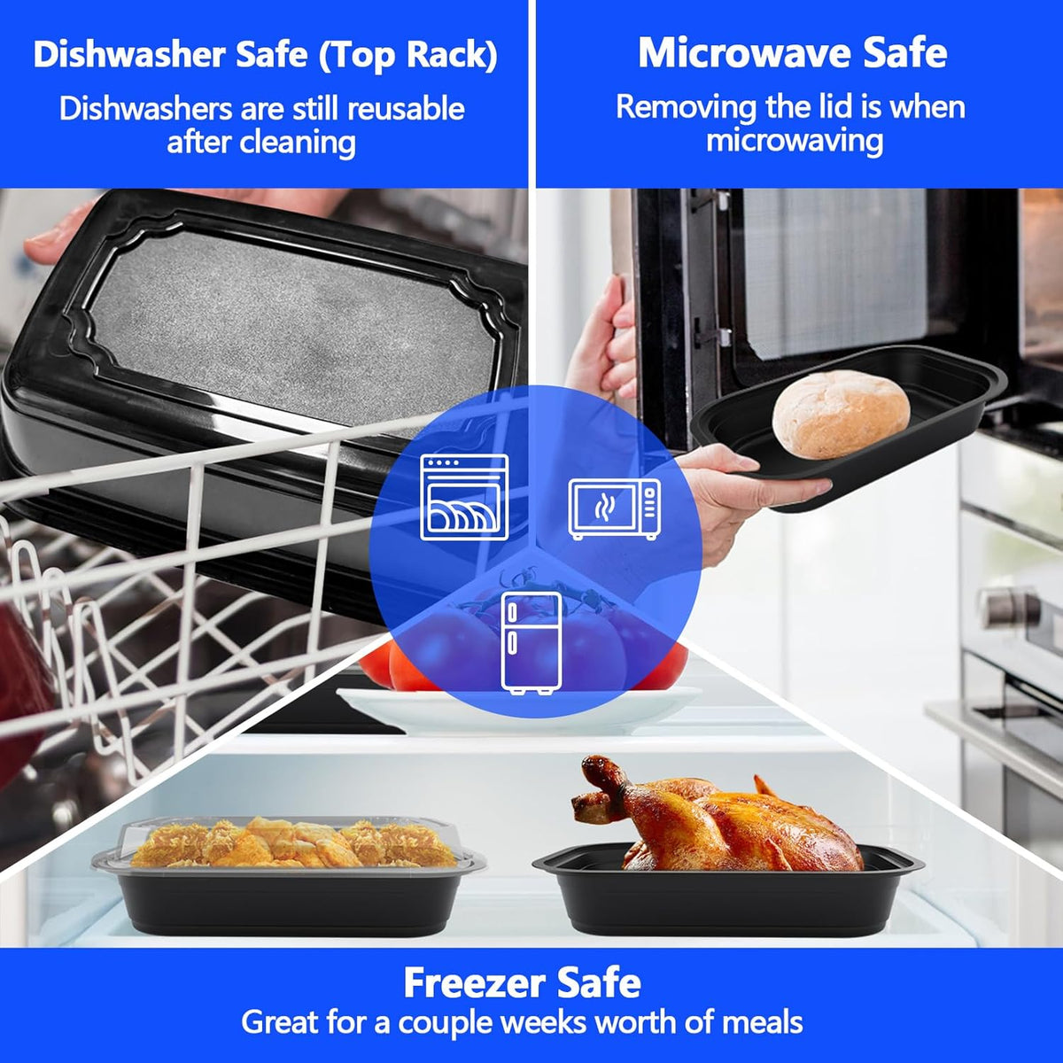 50 Pack (100-Piece) - 38oz Meal Prep Containers Salad & Snack Storage for Lunch | BPA Free & Leakproof Food Containers | To Go Take Out Plastic Bento Box | Microwave, Freezer, Dishwasher Safe