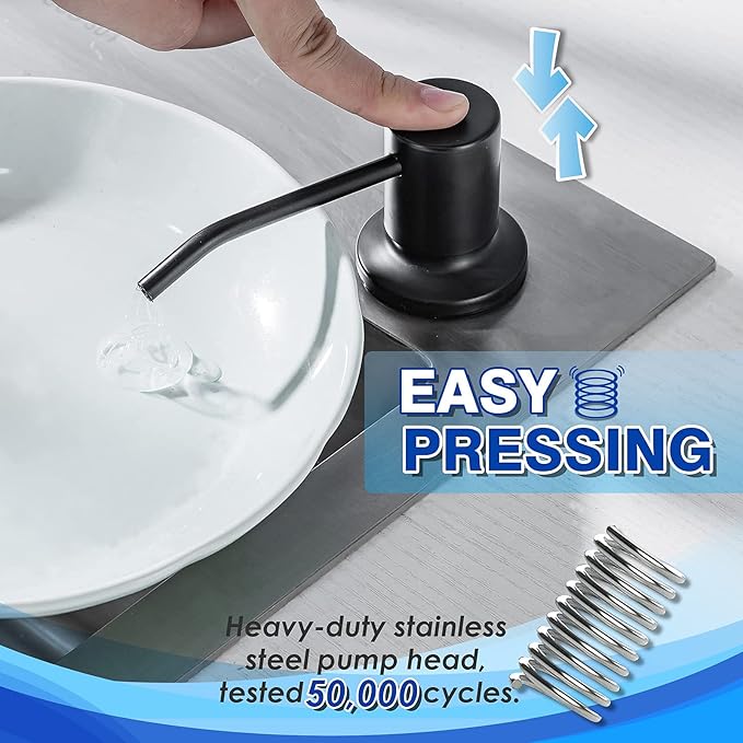 Built in Soap Dispenser for Kitchen Sink WEWE, Stainless Steel Matte Black in Counter soap Dispenser Refill from The Top 10oz Large Liquid Bottle