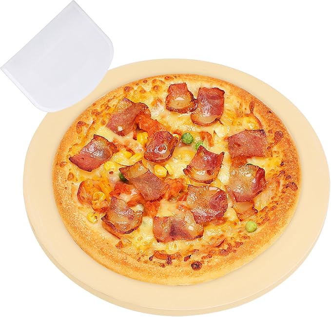 Small 12 inch Round Pizza Stone,for RV Camper Oven,Round baking stone Grill,Can make pizza, bread, pies,BBQ, Durable and Safe, Give away Plastic Scraper