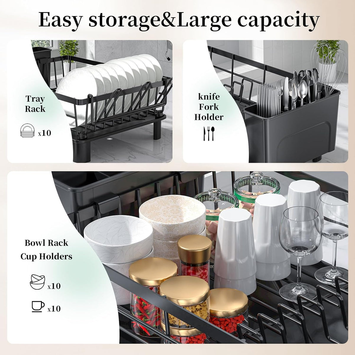 Kitchen Dish Rack with Mat Space-Saving Small Dish Drainer,Simple Human Expandable Over The Sink Dish Drying Rack,Rustproof Drying Rack Dishes with Utensil Holder,15" Dx11 W(inches),Black