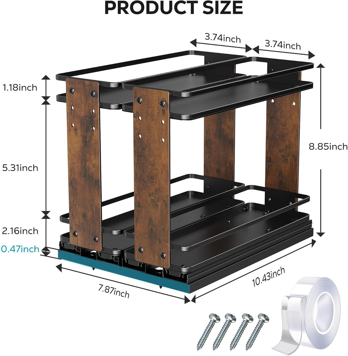 Nieifi Pull Out Spice Rack Organizer, 2 Tiers, Wood Grain, Spice Organization for Cabinet, Height Adjustable, Easy to Install