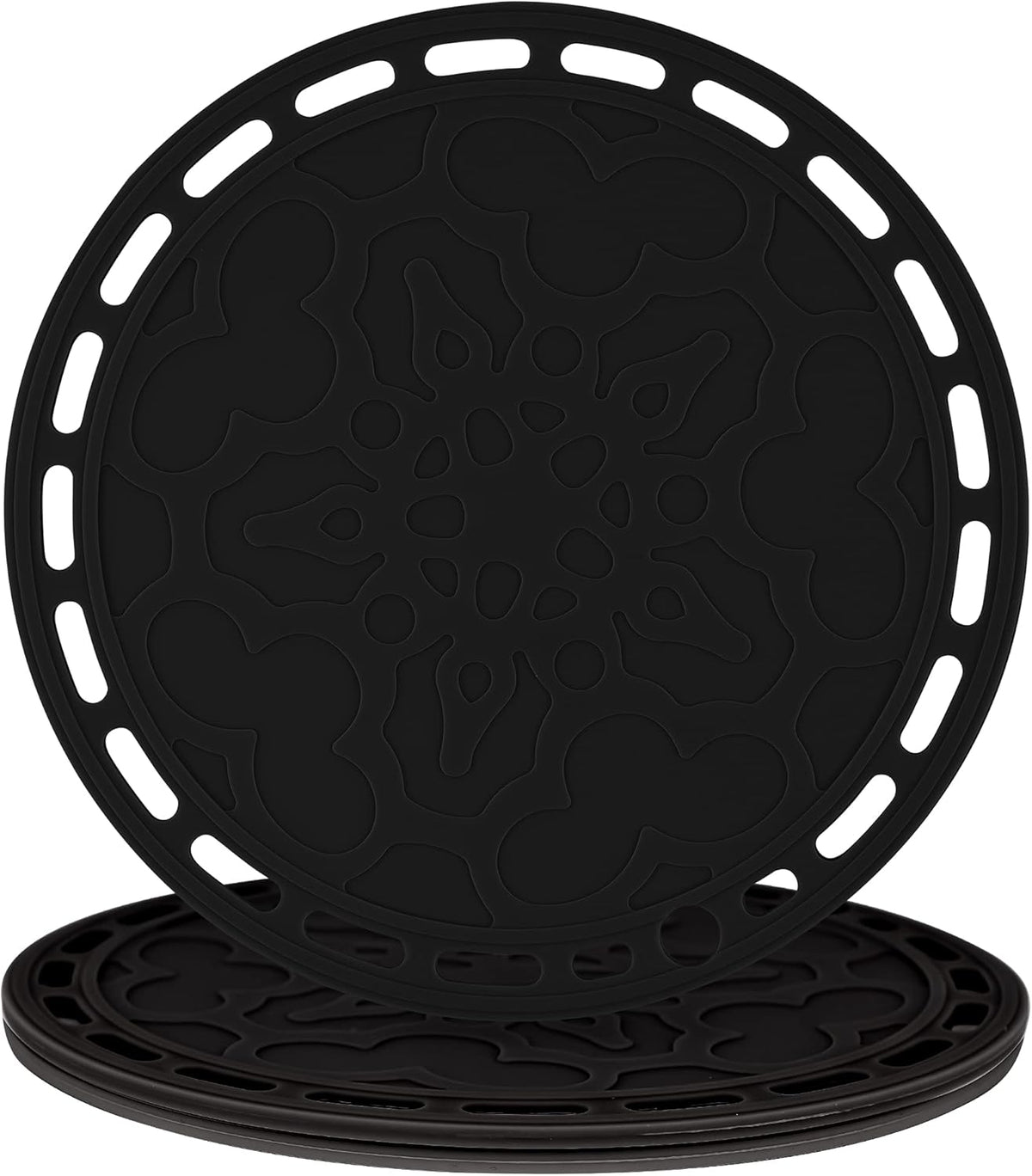Smithcraft Silicone Trivet Mat Big Round Silicone Pot Holder Hot Pads and Trivets for Hot Dishes and Hot Pots, Hot Mats for Countertops, Tables, Spoon Rest Small Place Mats Set of 3 Color Black