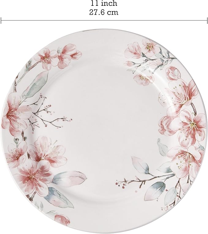 Bico Spring Sakura Dinner Plates Set of 4, 11 Inch Large Ceramic Plates for Pasta, Steak, Stylish Serving Dishes, Microwave and Dishwasher Safe, Gift for Housewarming and Thanksgiving