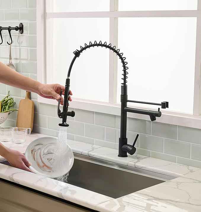 Fapully Black Kitchen Faucet,Commercial Pull Down Kitchen Sink Faucet with Sprayer