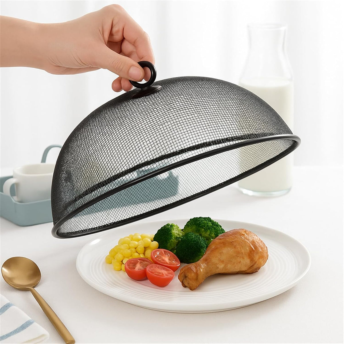 8 Pack Metal Mesh Screen Food Covers, 2 Large (18.5”) and 6 Small (11”) Sets, Reusable Metal Mesh Food Covers for Outdoors, Camping, Picnics and Parties