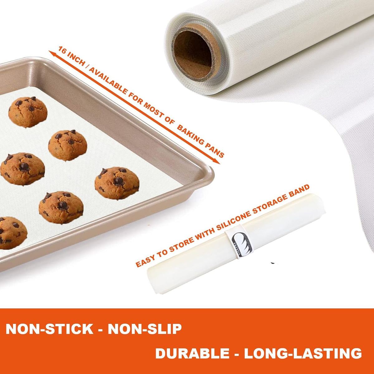 Silicone Baking Mat Roll, Cut to Size Silicone Mat, Non-slip Silicone Pastry Mat, Non-Stick Reusable Air Fryer Liner, Counter Mat, Oven Liner, Freeze Dryer Mat - 16IN x 8FT