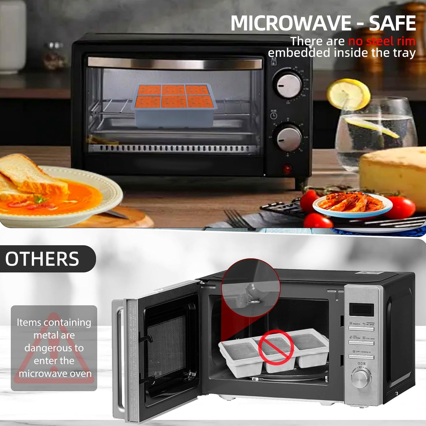 1/2 Cup Silicone Freezer Tray With Lid - Silicone Freezer Molds 2-Pack For meal prep & freezing of various sauces and other dishes, makes 12 perfect 1/2 cup portions cubes (Blue 2 Pack)