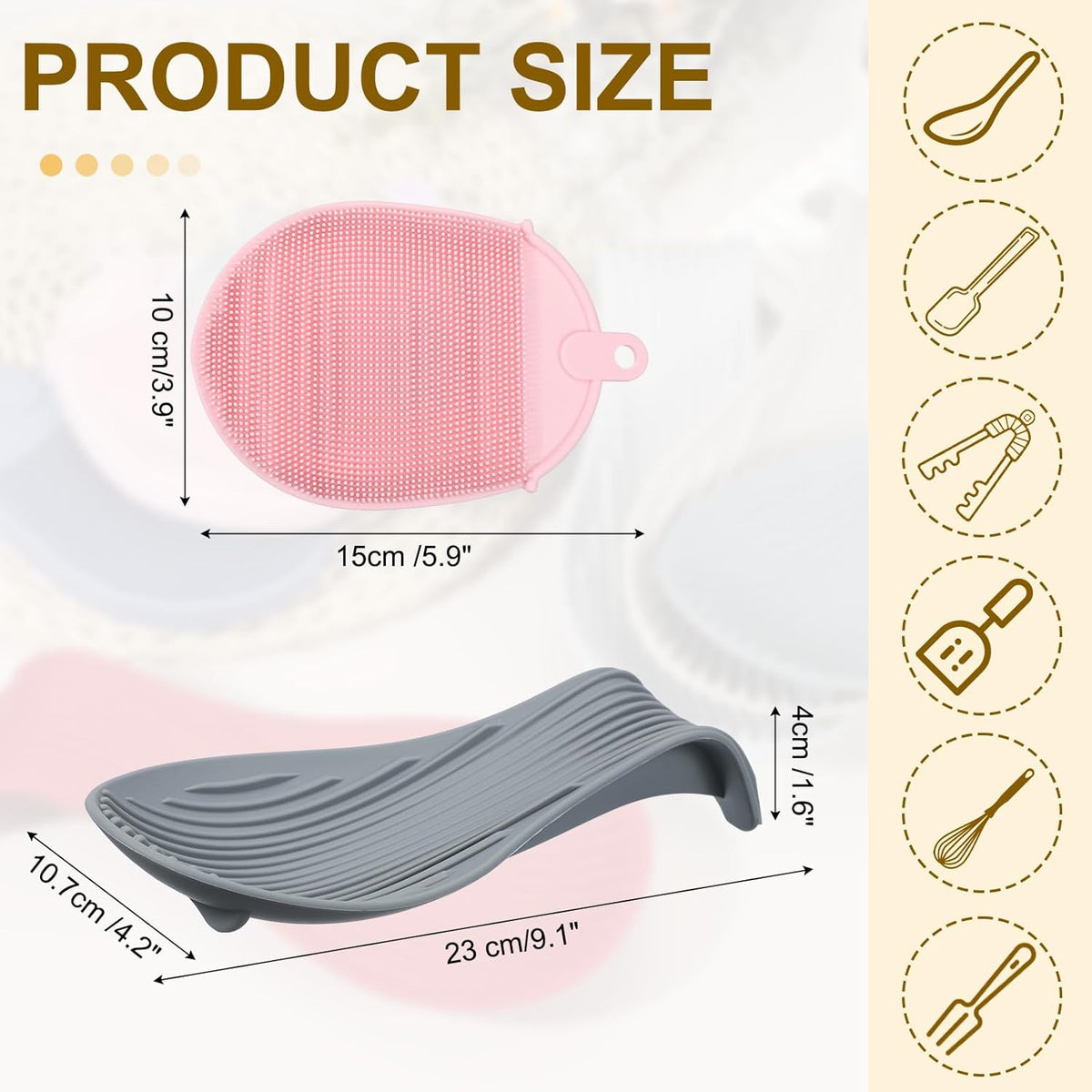uxcell 1 Set Silicone Spoon Rest for Stove Top, Silicone Spoon Holder for Cooking Spatula, Ladle, Brush Grey/Pink