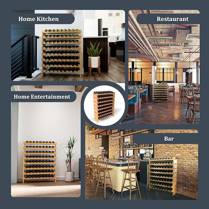 72 Bottle Bamboo Stackable Freestanding Wine Rack, No Tools Assembly, Durable, Wine and Liquor Bottle Storage for Small Spaces