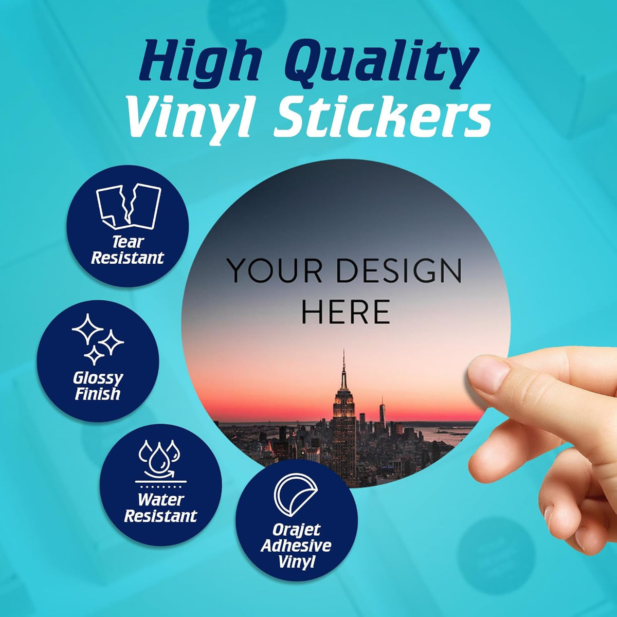 100 Custom Vinyl Stickers - Upload Your own Image, Text, Design, Logo - Personalized Logo Labels for Handmade, Packaging, Bottle, Jars, Candle, Brand Stickers (City, 5x5)