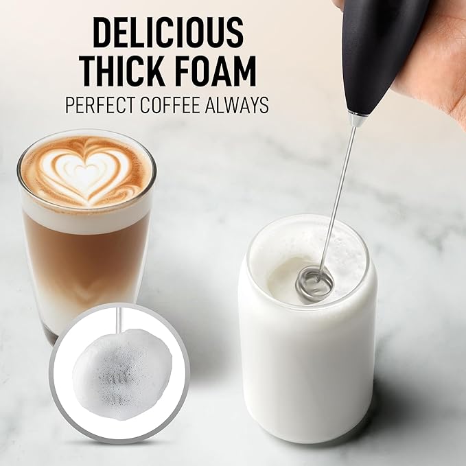 Zulay Kitchen Whisk Milk Frother with 4 Duracell Batteries - Powerful Handheld Foam Maker for Coffee, Lattes, Matcha, Hot Chocolate & Cappuccinos - Whip Creamy Froth in Seconds