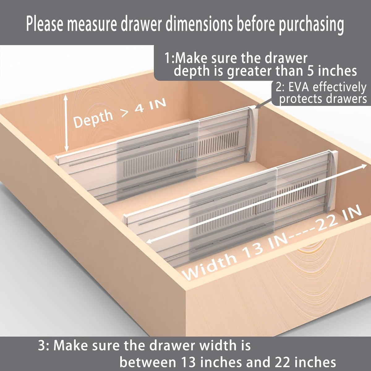 8 Pack Adjustable Drawer Dividers for Clothes,4" High Expandable From 13-22" Clear Drawer Organizers, PET Plastic Separators for Dresser/Bedroom/Bathroom/Kitchen/Office Storage