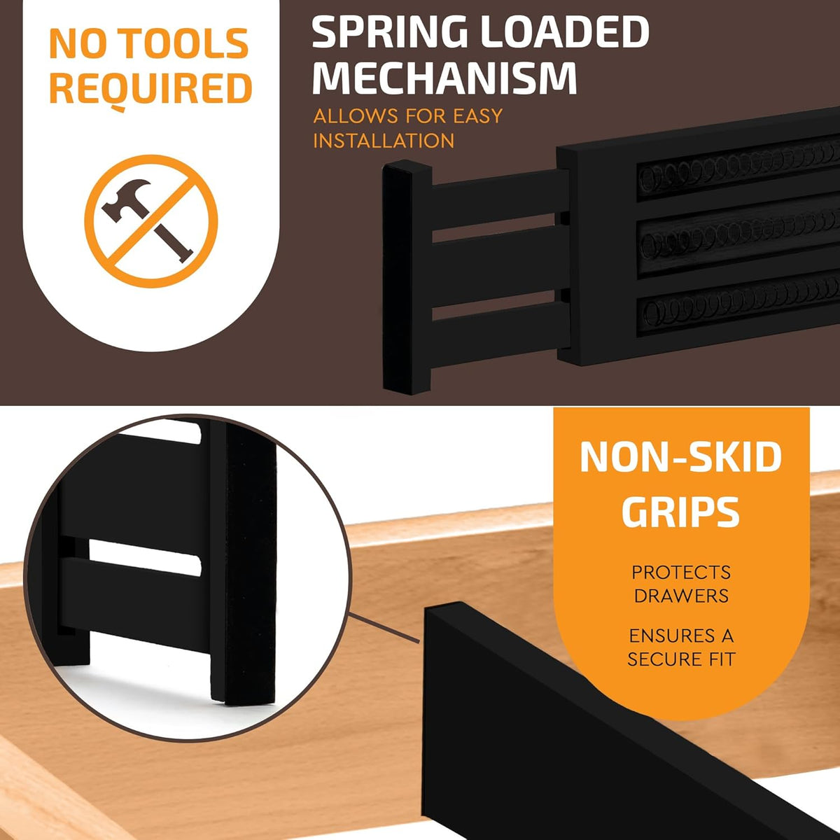6 Pack Drawer Dividers 4 Inch High, 11”-17" Adjustable Bamboo Organizers Large Expandable Drawer Separators for Cloths, Dresser, Bedroom, Bathroom, Baby Drawer, Office & Kitchen Utensils (Black)