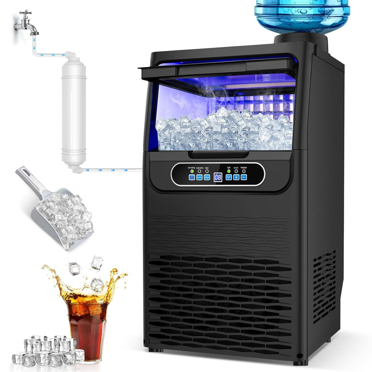 100LBS/24H High Output - Commercial Under Counter Ice Maker with 30LBS Storage - Built-in/Freestanding Design, Self-Cleaning & 24H Timer - for Home Bars Outdoor
