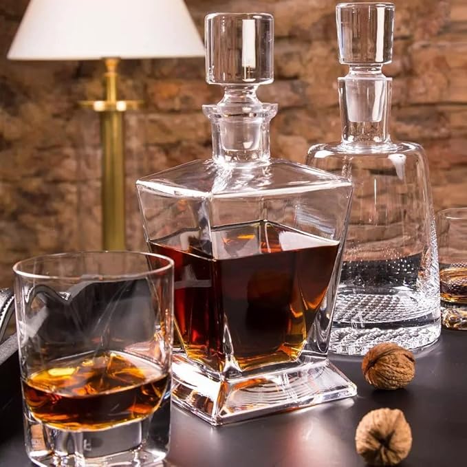 Krosno Whiskey Decanter Carafe with Stopper | 25.4 oz | Caro Collection | Home Restaurants Parties | Gift Idea Wedding Bar Mitzvah | Made in Europe