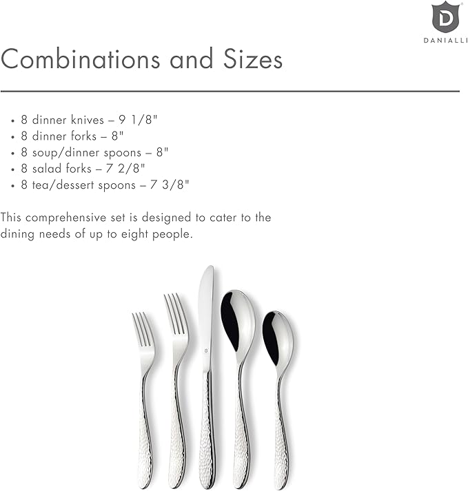Matte Silverware Set, 18/10 Stainless Steel Satin Flatware, Modern Brushed Finish Cutlery, Dishwasher Safe & Durable, Built to Last (40-Piece, Marettimo Hammered)