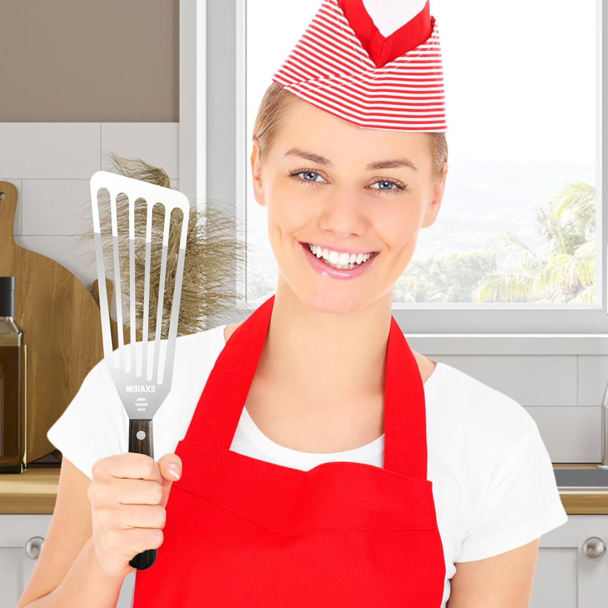 2 Pack Fish Spatula Stainless Steel，Flexible Metal Spatula Perfect for Flipping Eggs, Burgers and Baking, Durable Lightweight Kitchen Slotted Turner for Cooking & BBQ [Wooden Handle]