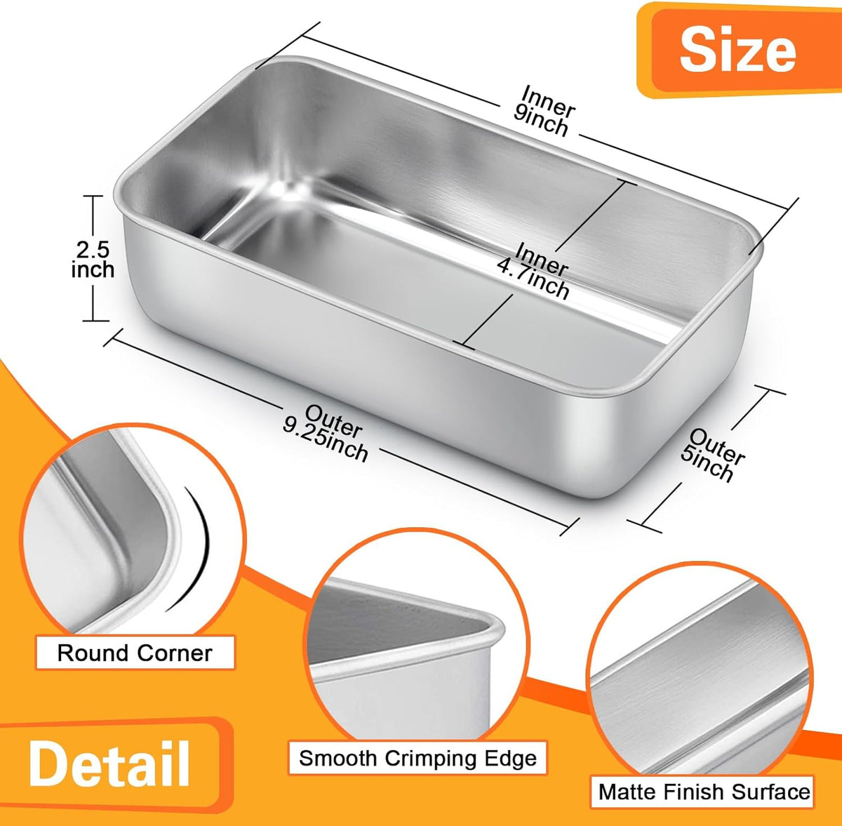 E-far 6 Pack Stainless Steel Loaf Pans, 9x5 Inch Bread Bread Pans, Metal Bakeware for Baking Bread Cake Meatloaf Brownies, Healthy & Non Toxic, Easy Release & Dishwasher Safe